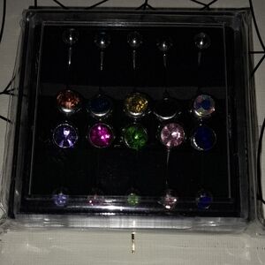 Colorful Gem Stud curved barbell bellybutton rings